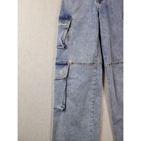 Fire & Rain Blue Denim Wide Leg Cargo Jeans Junior Women's 1 Stretch - Picture 5 of 13